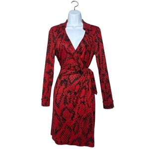 Diane von Furstenberg 100% Silk Savannah Python Daze Red Faux Wrap Dress Size 2